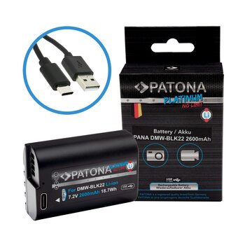 Patona Platinum Akku mit USB-C input für Panasonic  DMW-BLK22