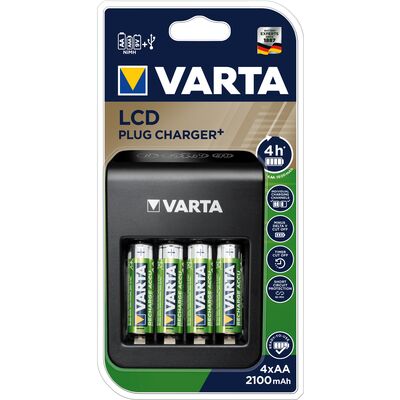 Varta LCD Plug Charger inkl. 4 AA/LR6 Mignon Power Akkus 2100 mAh 