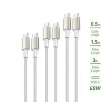 4smarts USB-C auf USB-C Kabel Premium Cord 60W 3er Set 0,5m+1,5m+3m weiß/sil 