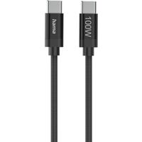 Hama Ladekabel Fabric, USB-C - USB-C, 100W, 1,5 m, Nylon, Schwarz 