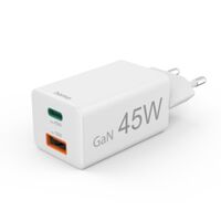 Hama Schnellladegerät, 1x USB-C, 1x USB-A, Mini-Ladegerät, PD  45 Watt weiß