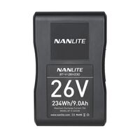Nanlite V-Mount-Akku BT-V-26V230 Lithium-Ionen-Akku 26 V 230 Wh 9 Ah. Max. Belastbarkeit 15 A. Mit Ladezustandsanzeige V-Mount-Anschluss D-Tap-Buchse. 