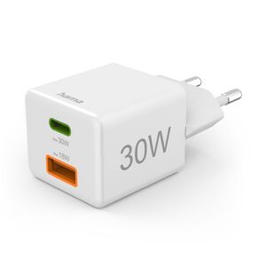 Hama Schnellladegerät, 1x USB-C, 1x USB-A, Mini-Ladegerät, PD  30 Watt weiß
