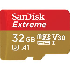 SanDisk extreme, microSDHC, Class 10, UHS-I, U3, A1, V30, 100MB/s  + Adapter  32 GB mobile