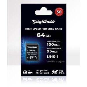 Voigtländer Prof. High-Speed SDXC, UHS-I, Cl10, U3, V30 (100/95 MB/s)   64 GB