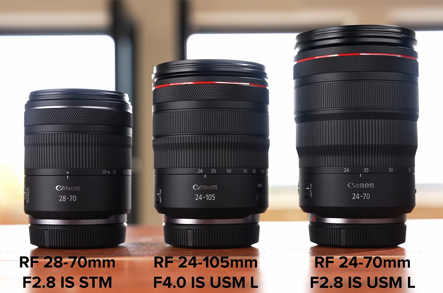 Größenvergleich des 28-70 zum 24-105 f4 und 24-70 f2,8