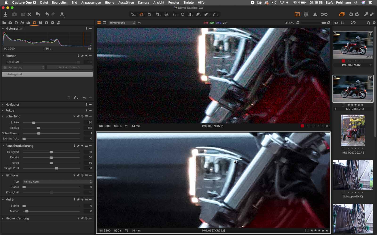 Rauschreduzierung Bildbearbeitungssoftware Capture One 