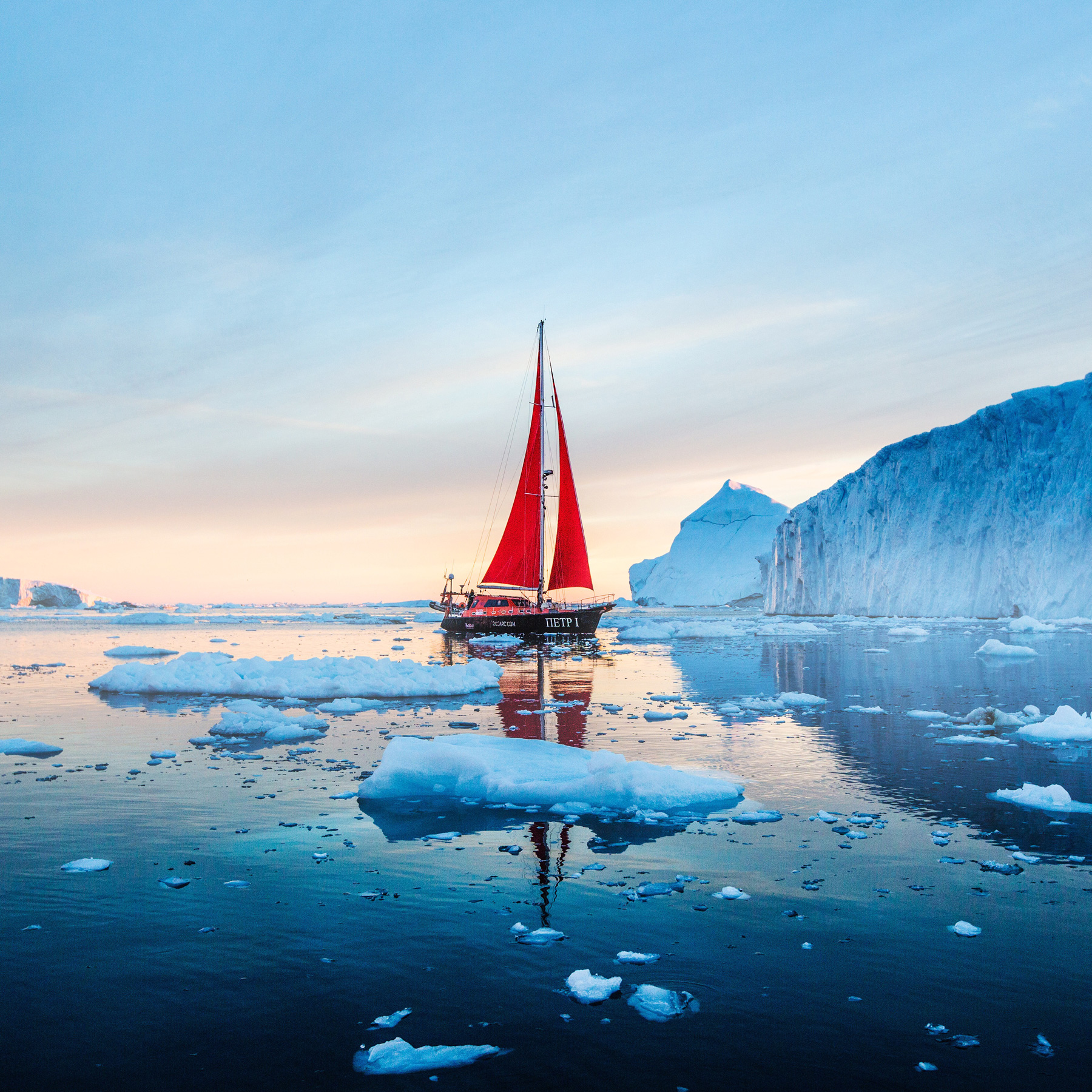Grönland Segelboot Sonnenuntergang Eisberg