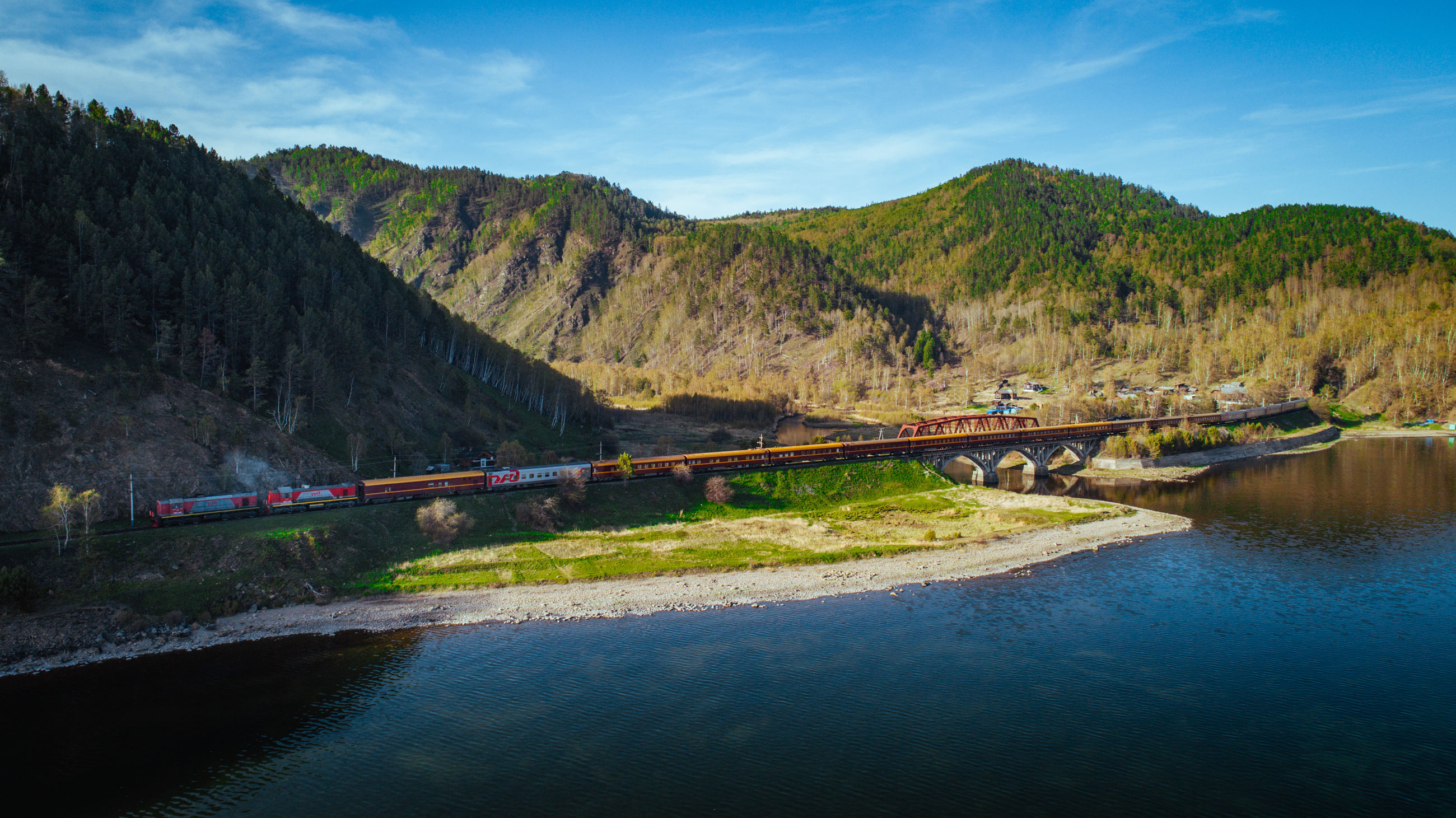 Transsibirische Eisenbahn Luftaufnahme Landschaft