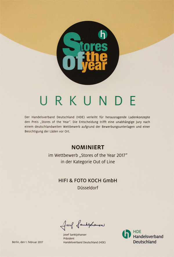 HDE Store of the Year - Urkunde